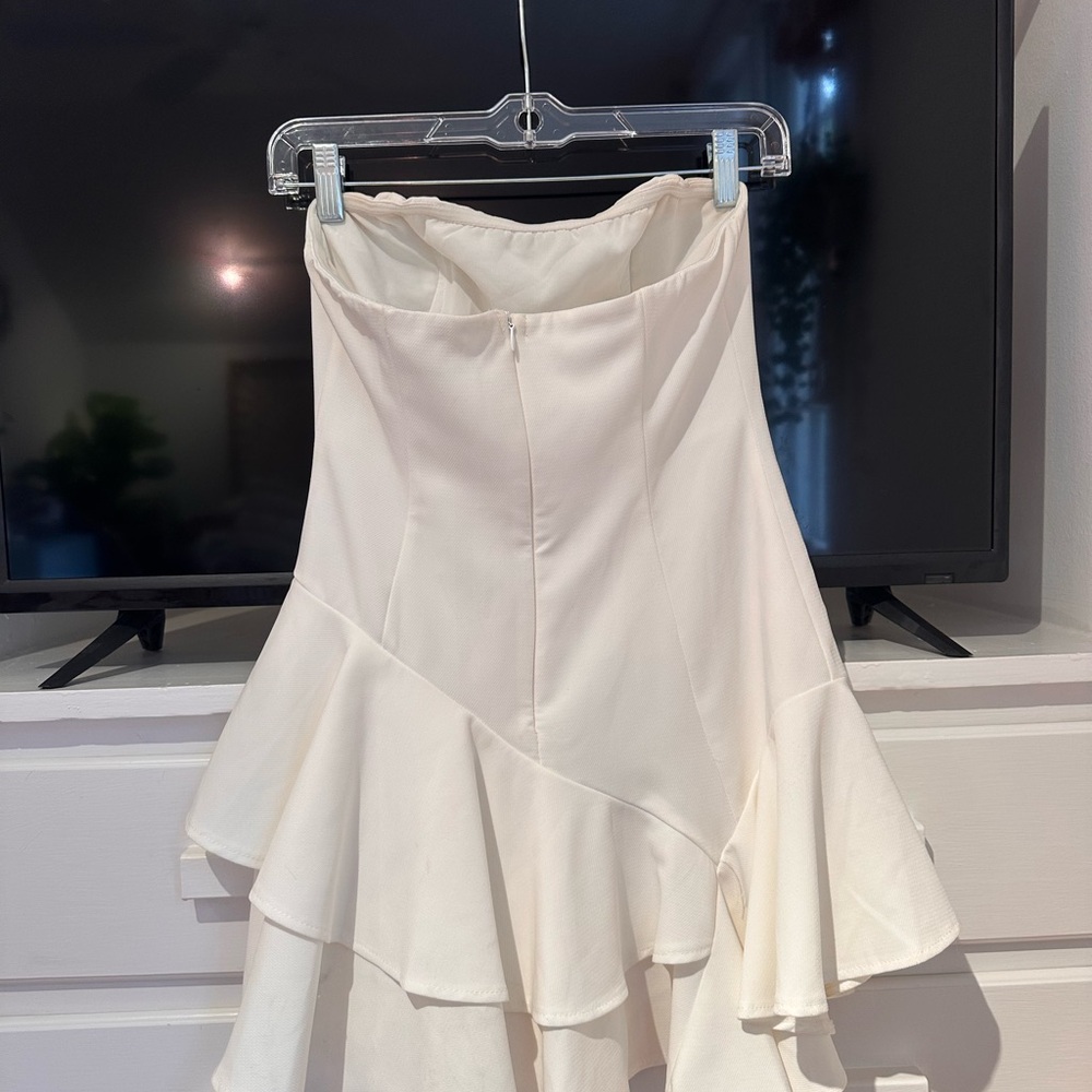 Strapless White Ruffle-Hem Mini Dress - Picture 2 of 3